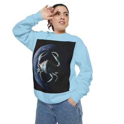 Garment-Dyed Sweatshirt, Unisex, Space Animal Design, Cancer
