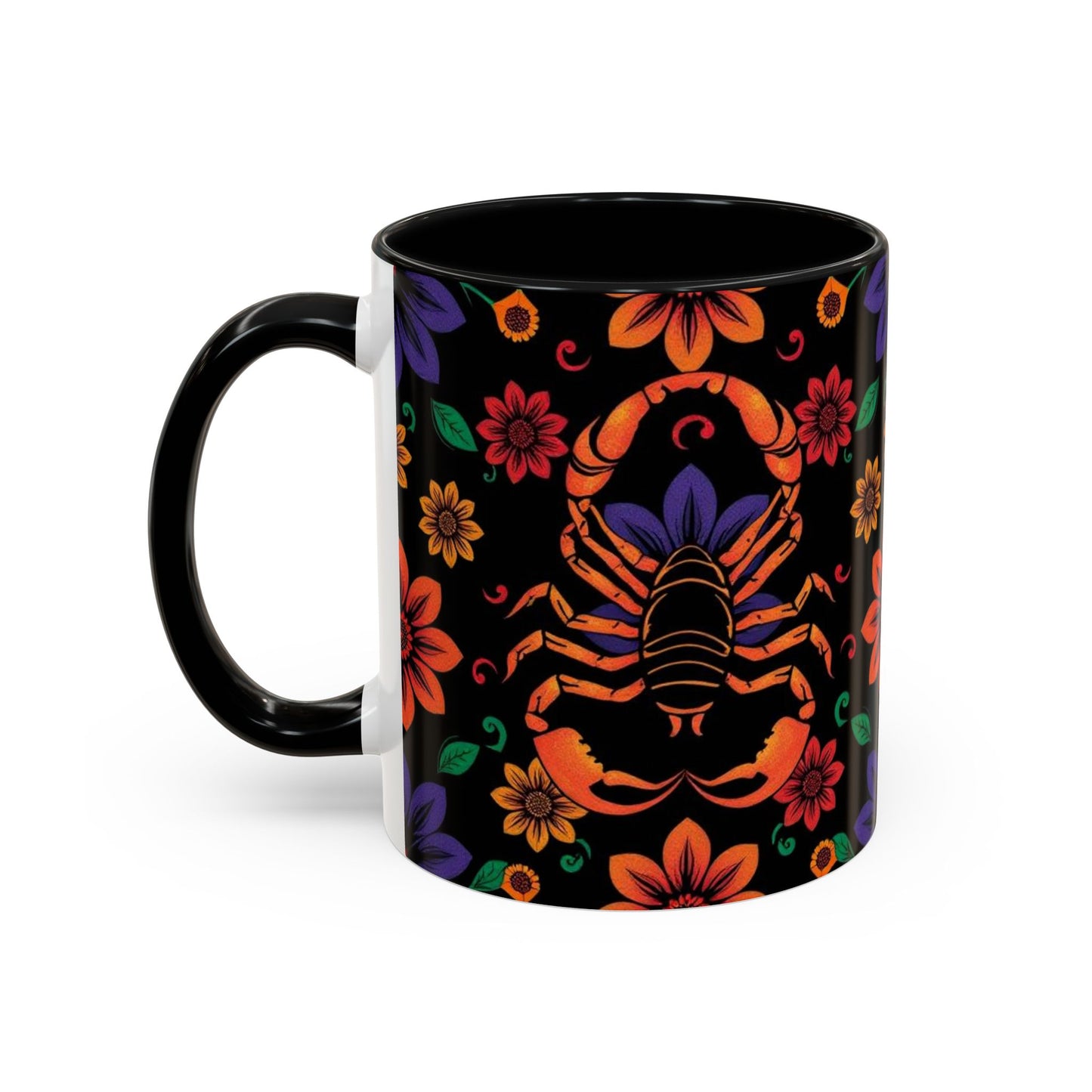 Accent Coffee Mug, Scorpio, Zodiac. Flower Pattern, (11, 15oz)