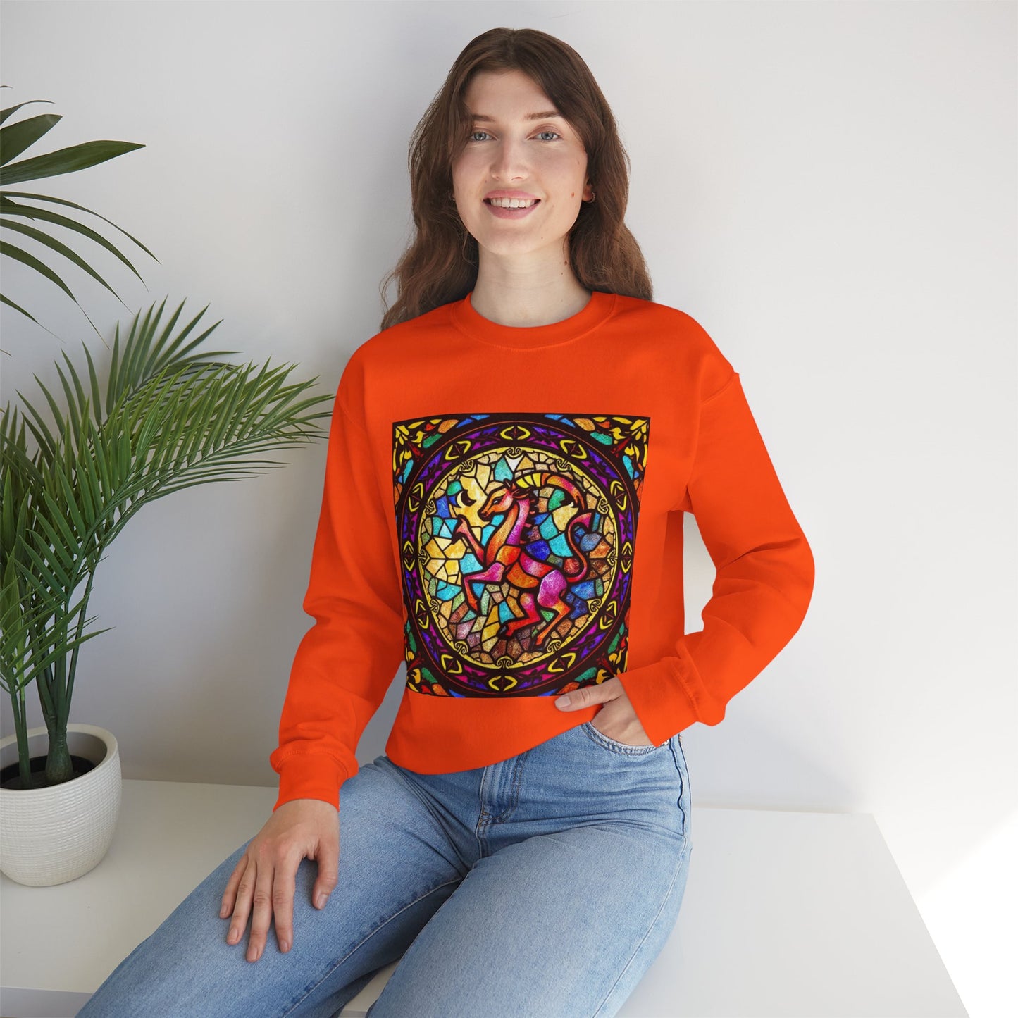 Unisex Heavy Blend™ Crewneck Sweatshirt, Glass, Aries Zodiac Design