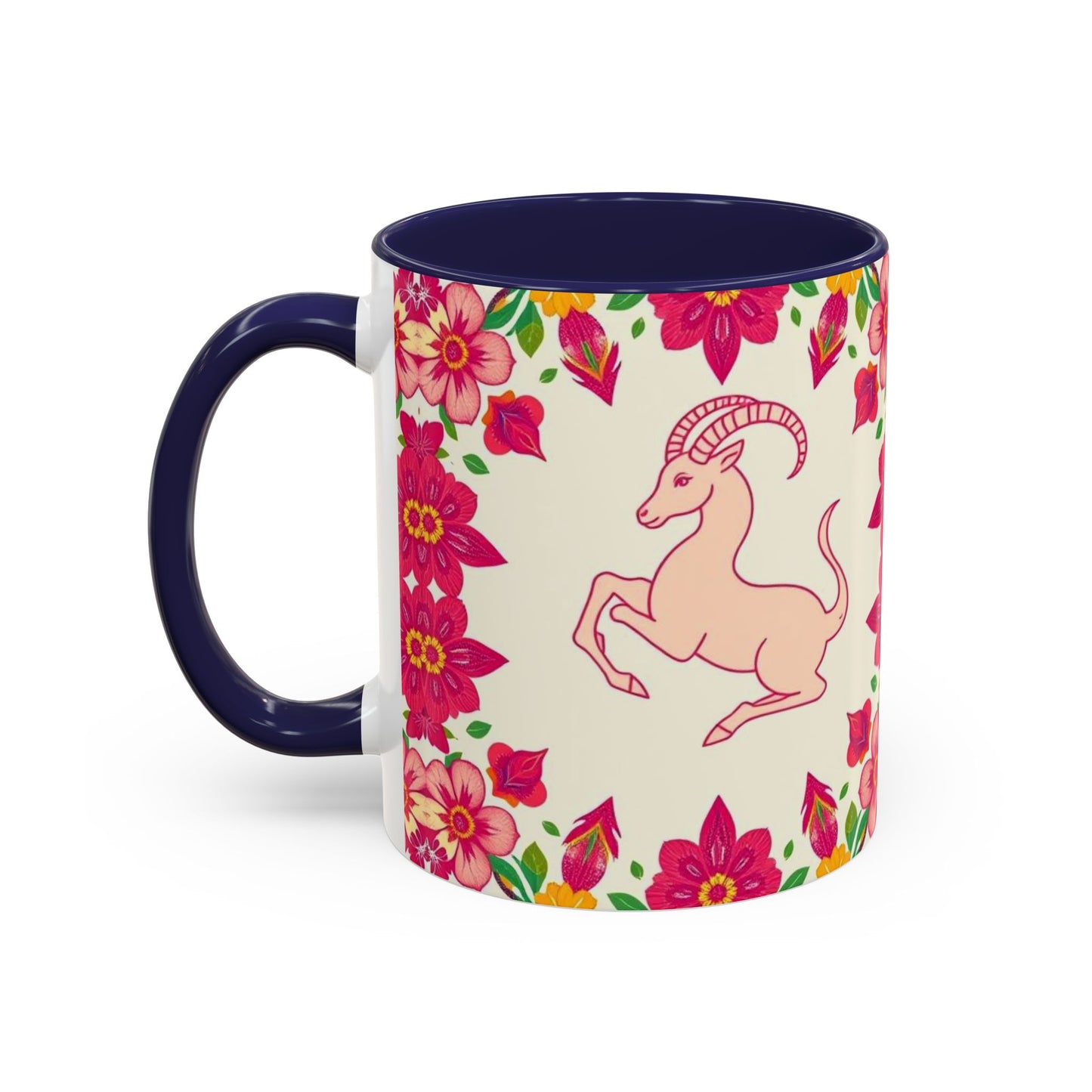 Accent Coffee Mug, Capricorn, Zodiac v2, Flower Pattern, (11, 15oz)