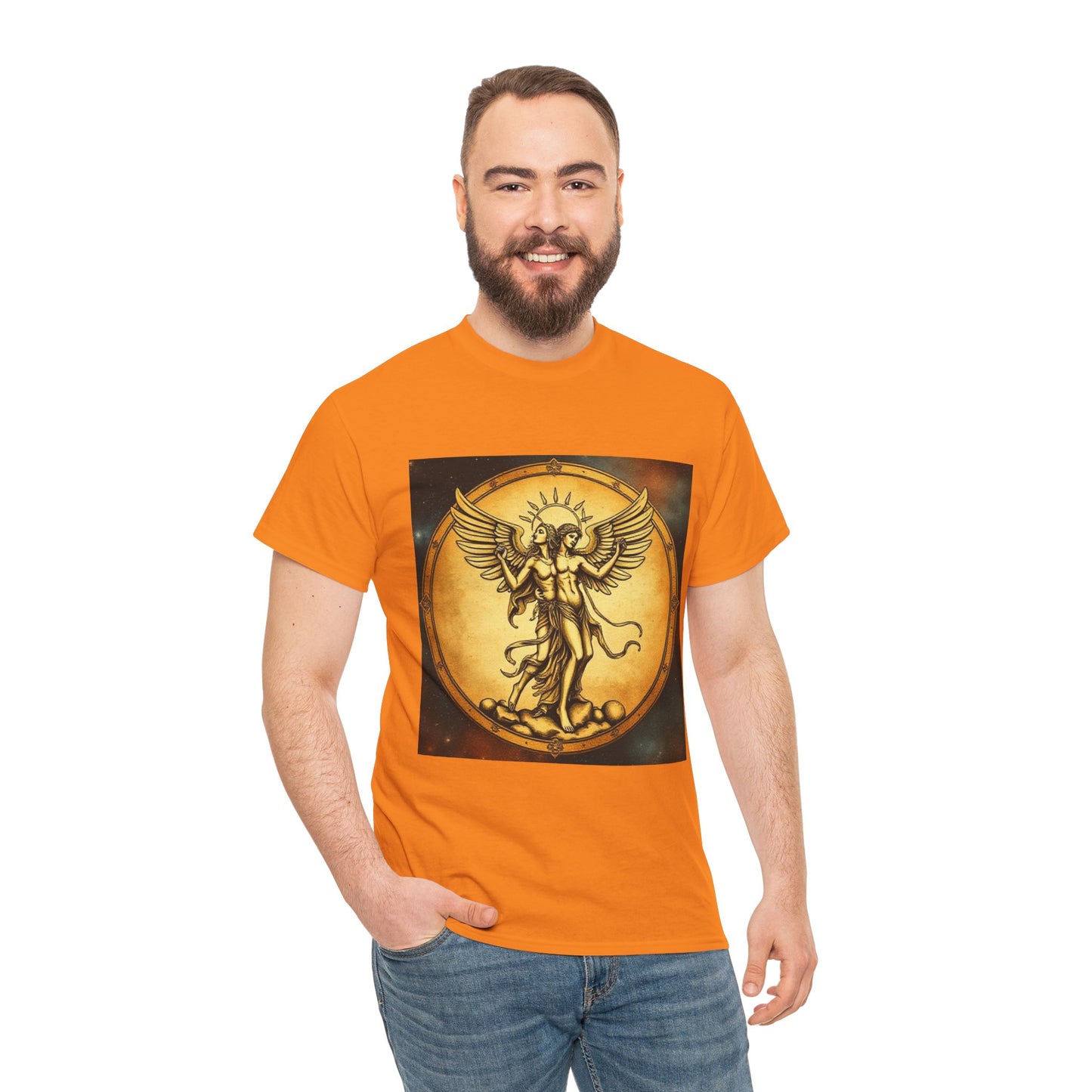 Unisex Heavy Cotton T-Shirt, Twin Angel v1, Gemini Zodiac Design