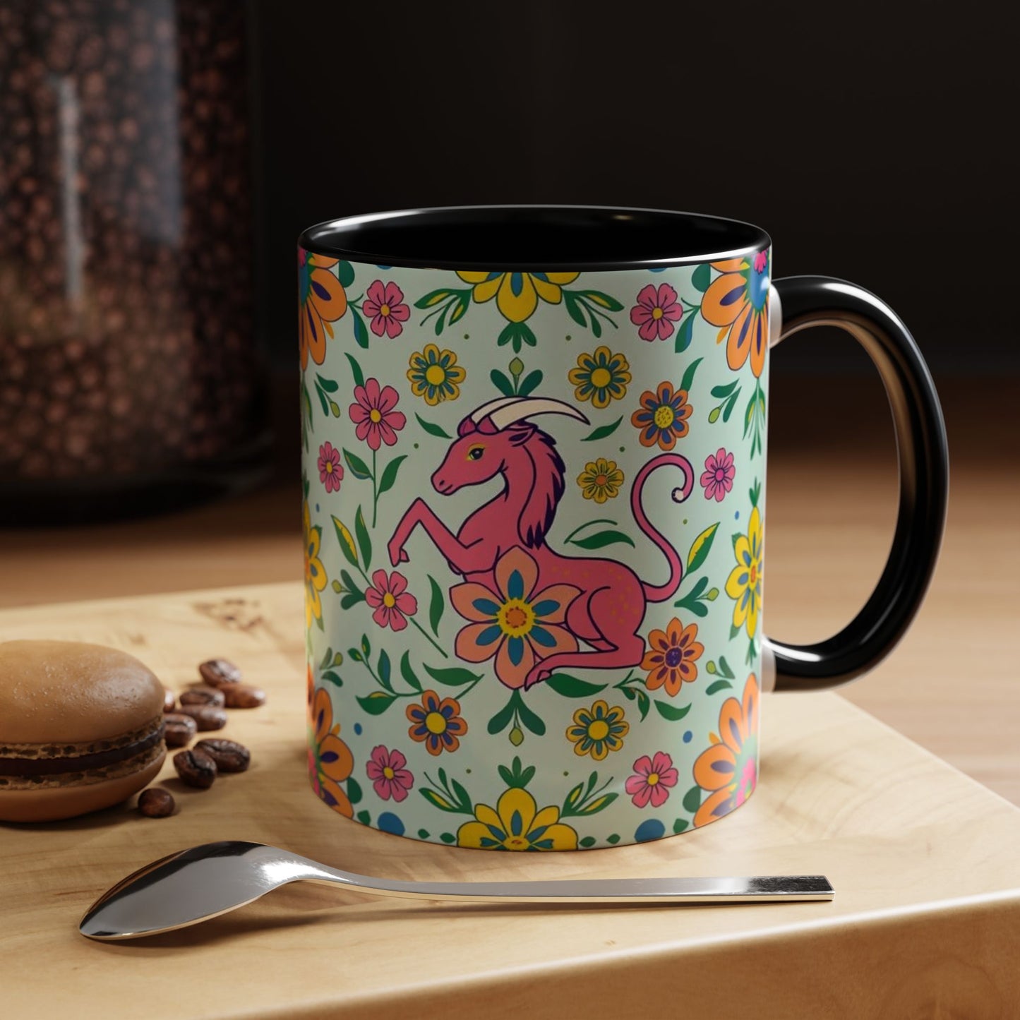 Accent Coffee Mug, Aquarius, Zodiac, Flower Pattern, (11, 15oz)