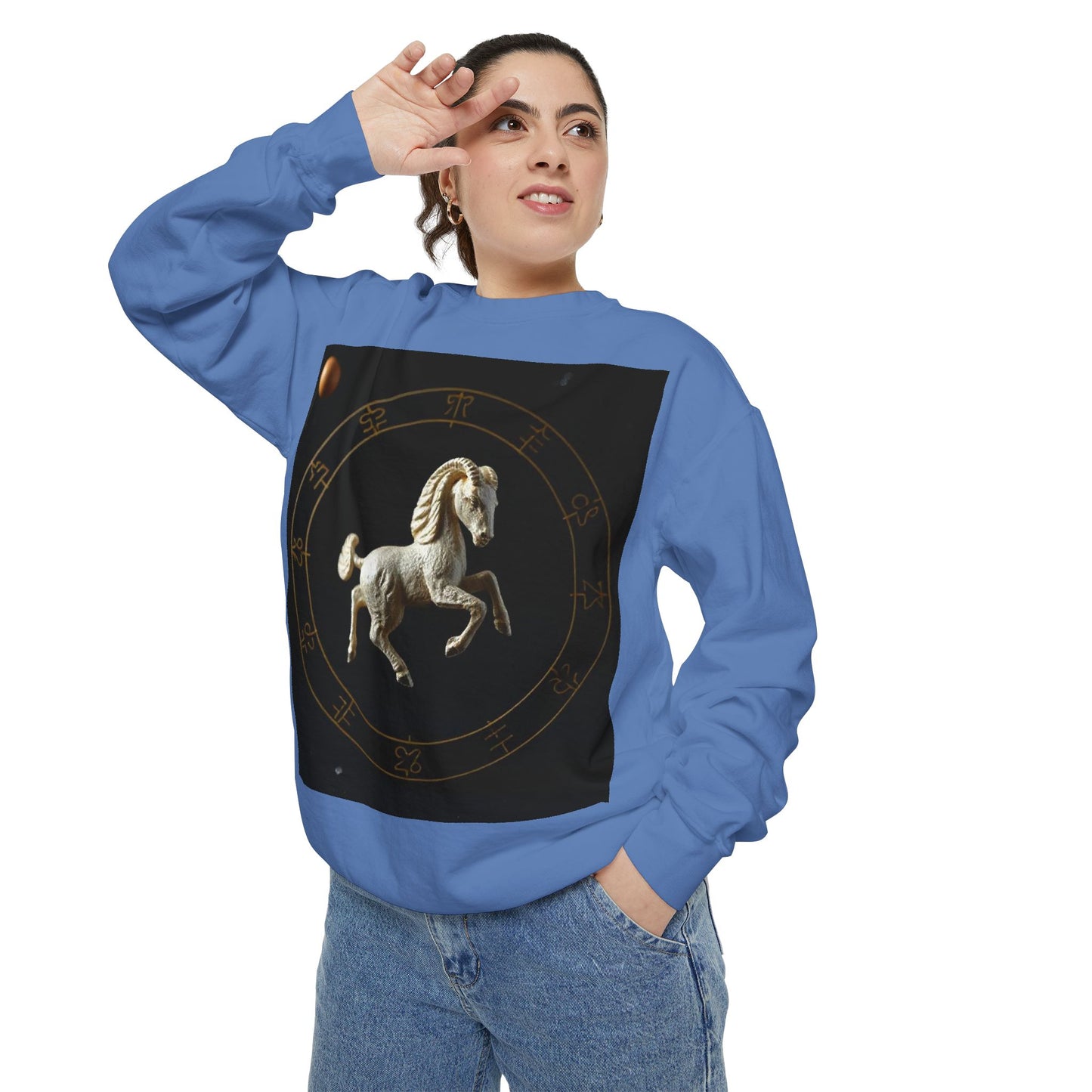 Garment-Dyed Sweatshirt, Unisex, Space Animal Design, Capricorn
