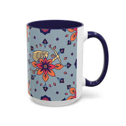 Accent Coffee Mug, Sagittarius, Zodiac v3. Flower Pattern, (11, 15oz)