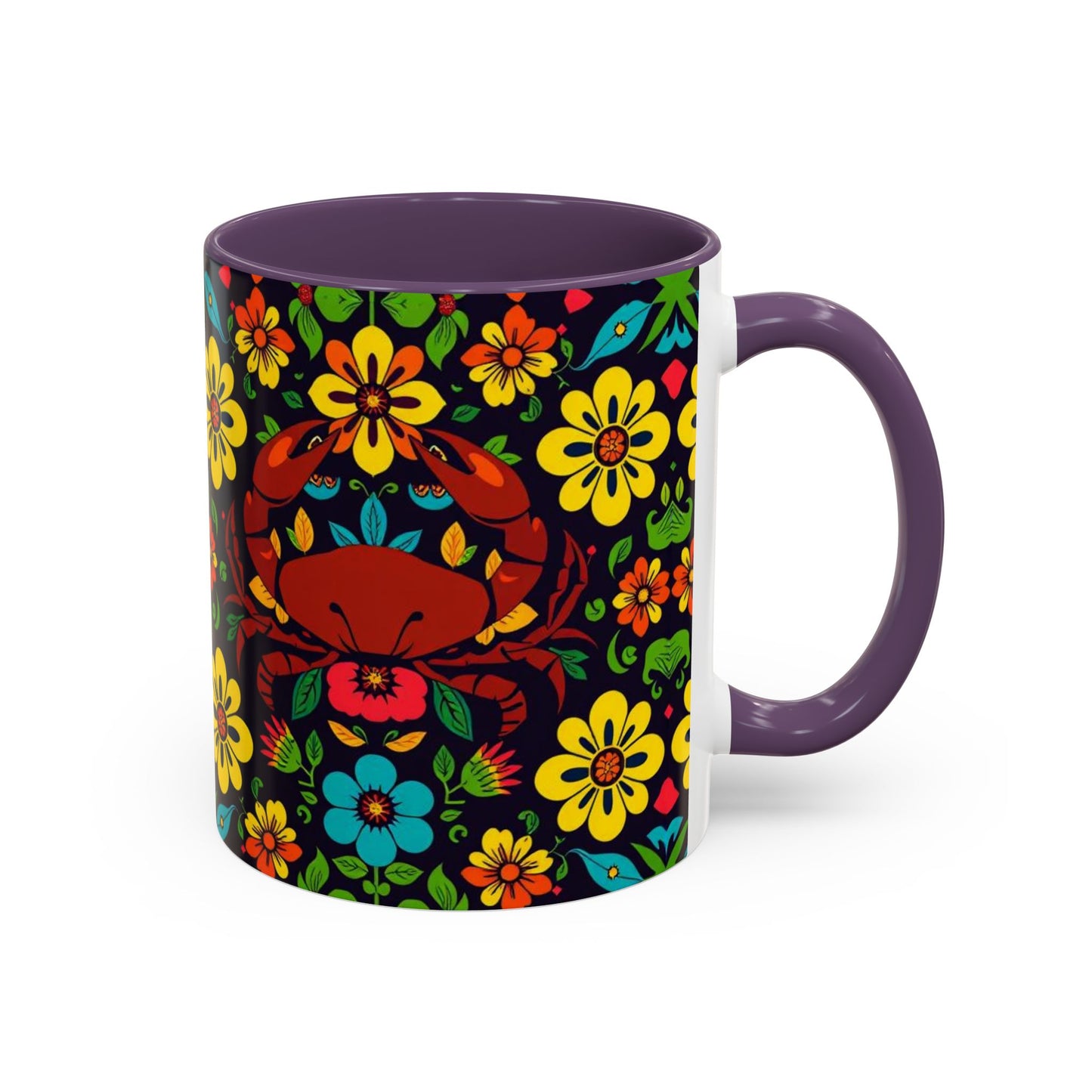 Accent Coffee Mug, Cancer, Zodiac v2, Flower Pattern, (11, 15oz)