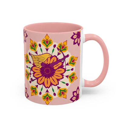 Accent Coffee Mug, Sagittarius, Zodiac v4. Flower Pattern, (11, 15oz)