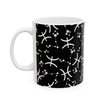 Ceramic Mug, (11oz, 15oz), Ceramic Coffee Mug, Black AOP, Pisces Zodiac Design