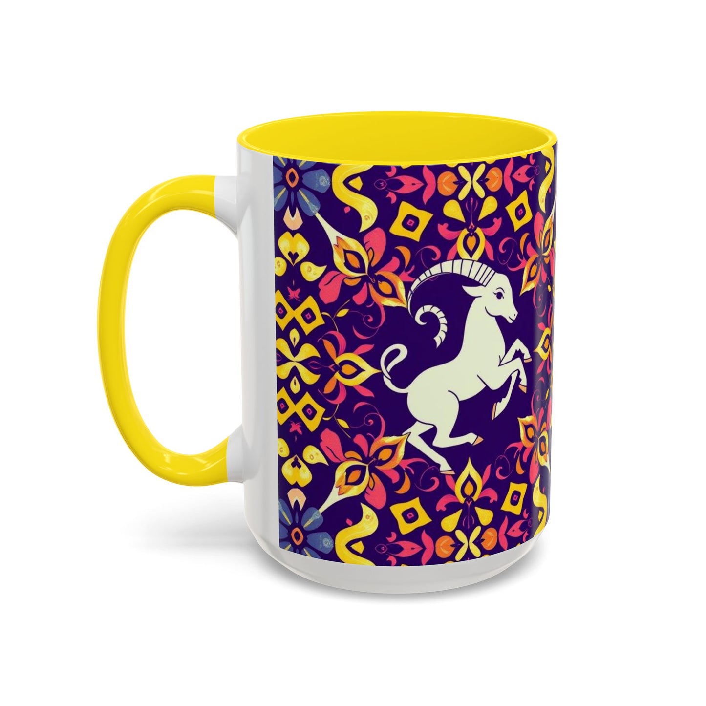 Accent Coffee Mug, Capricorn, Zodiac v1, Flower Pattern, (11, 15oz)