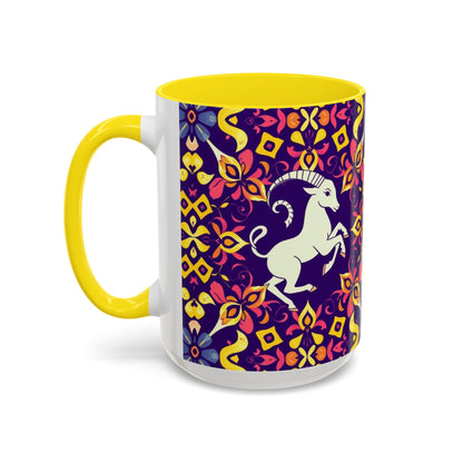 Accent Coffee Mug, Capricorn, Zodiac v1, Flower Pattern, (11, 15oz)