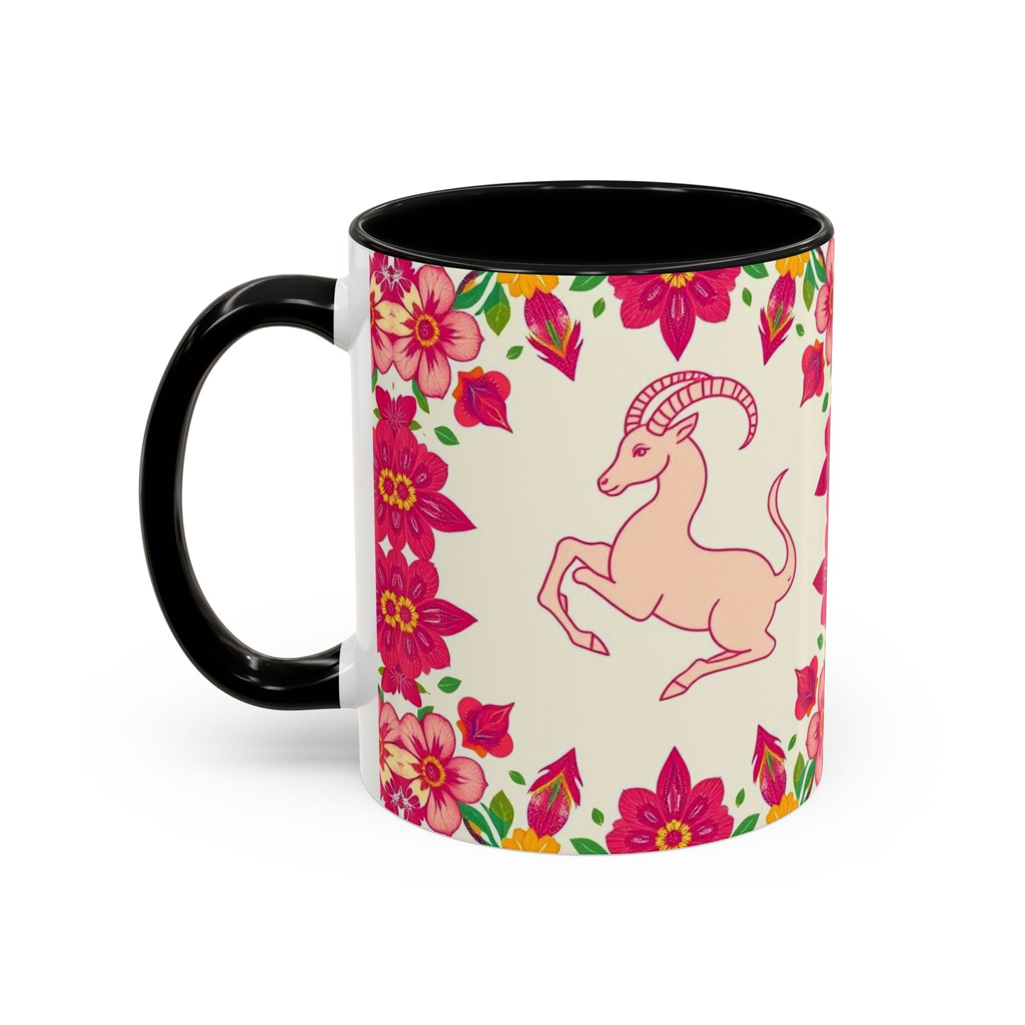 Accent Coffee Mug, Capricorn, Zodiac v2, Flower Pattern, (11, 15oz)