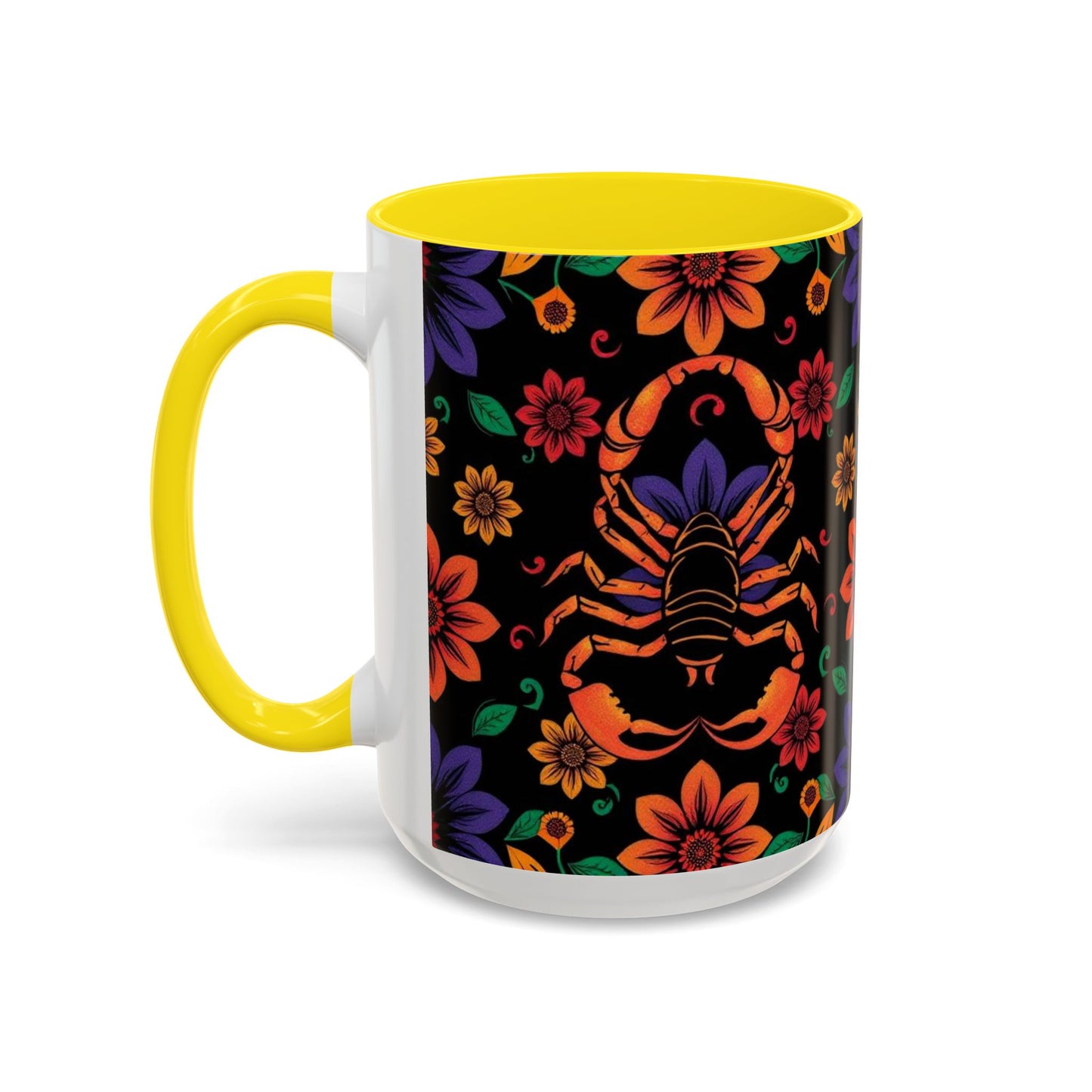 Accent Coffee Mug, Scorpio, Zodiac. Flower Pattern, (11, 15oz)
