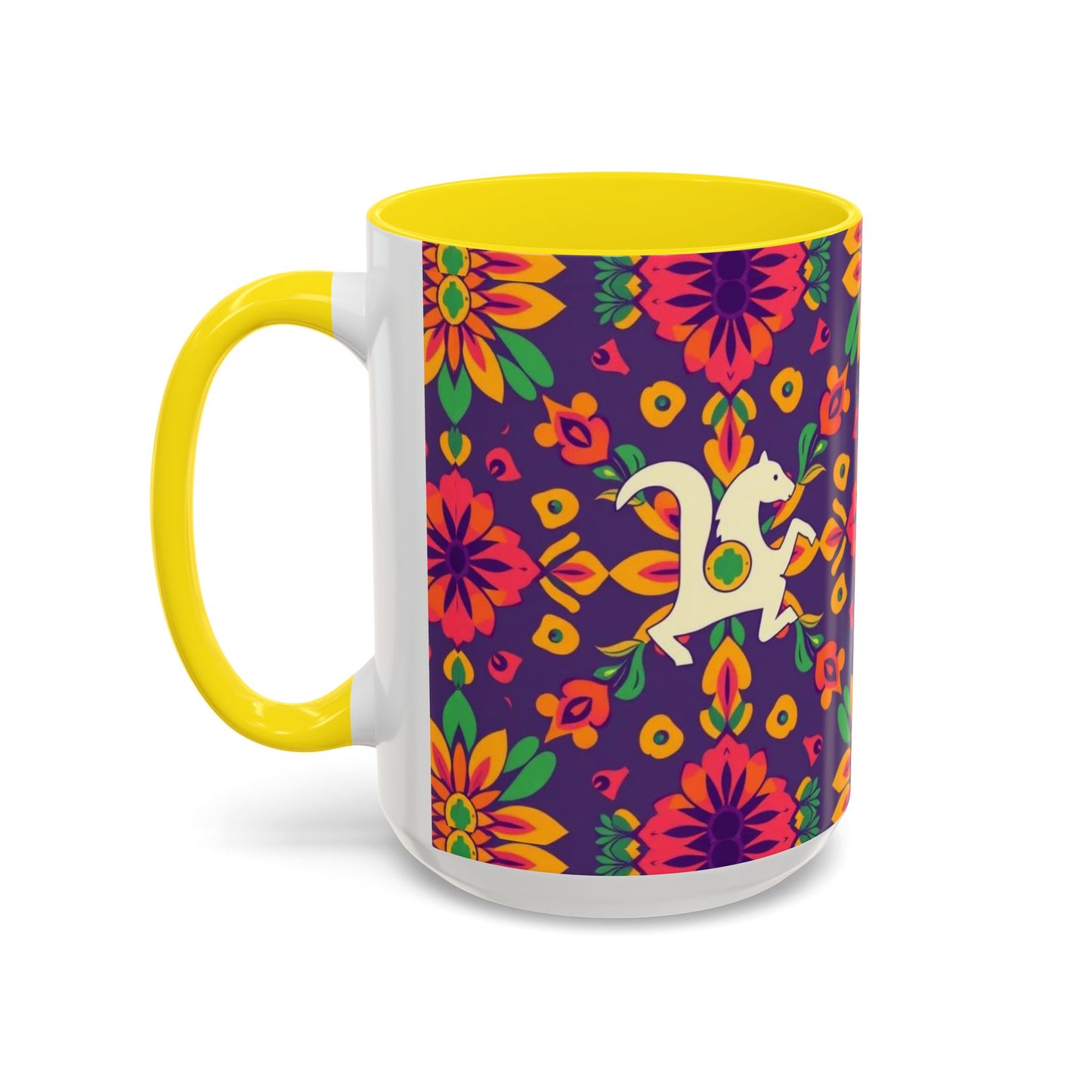 Accent Coffee Mug, Aquarius, Zodiac v2, Flower Pattern, (11, 15oz)