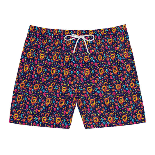 Men's Mid-Length Swim Shorts, (AOP), Aquarius, Zodiac v2, Bubble Pattern