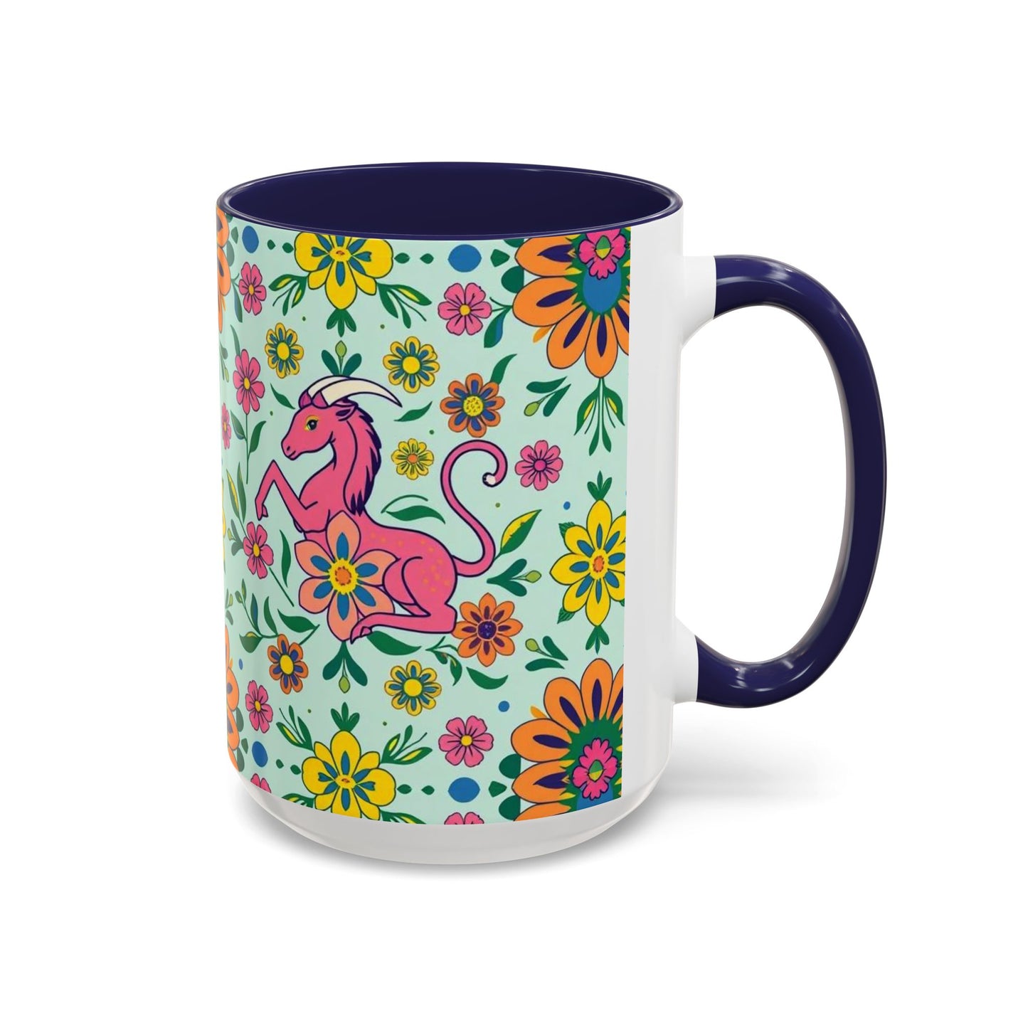 Accent Coffee Mug, Aquarius, Zodiac, Flower Pattern, (11, 15oz)