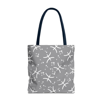 Tote Bag, Pisces Zodiac Sign, AOP, (Grey, White)