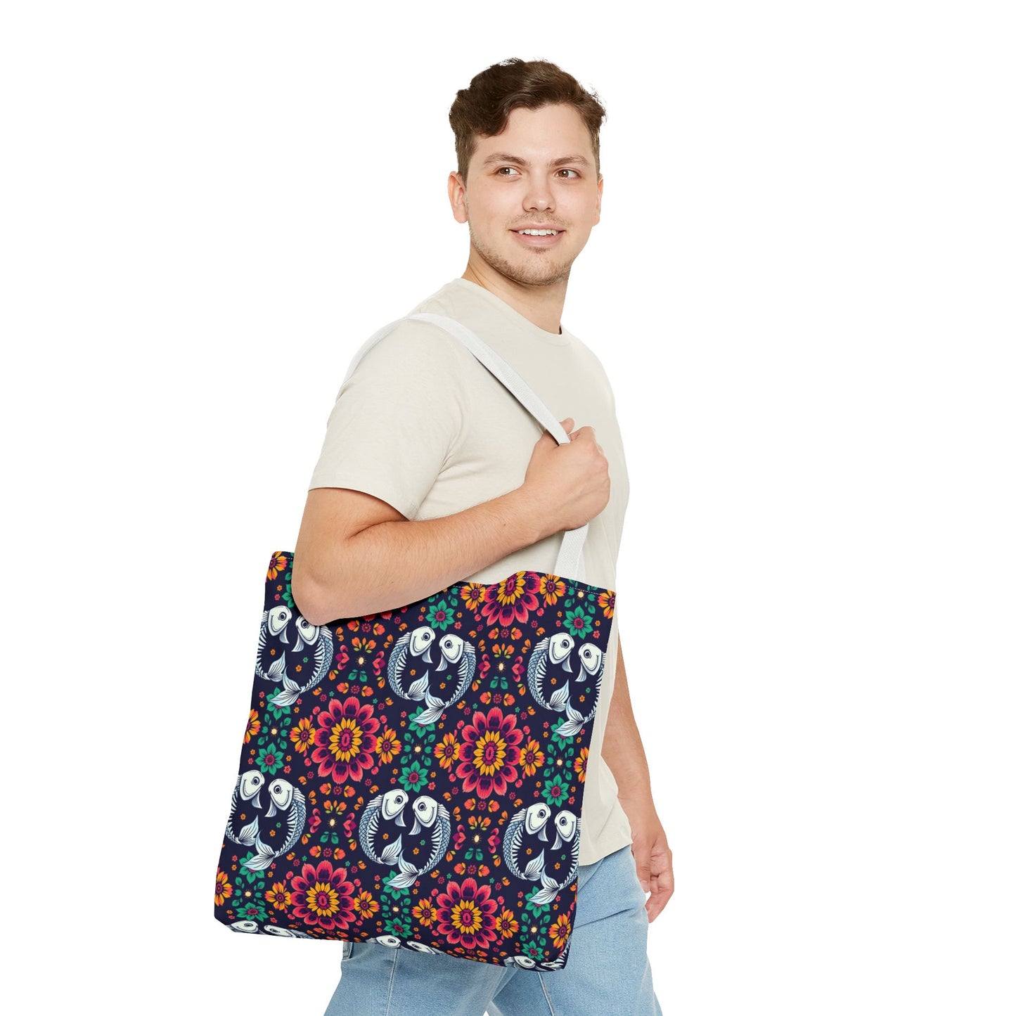 Tote Bag (AOP), Pisces, Zodiac v1, Flower Pattern