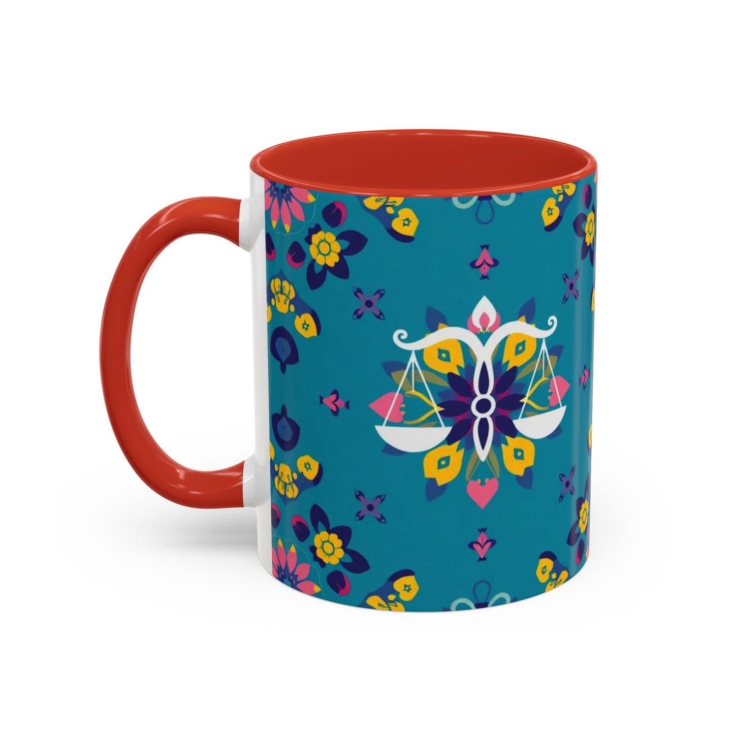 Accent Coffee Mug, Libra, Zodiac v2, Flower Pattern, (11, 15oz)