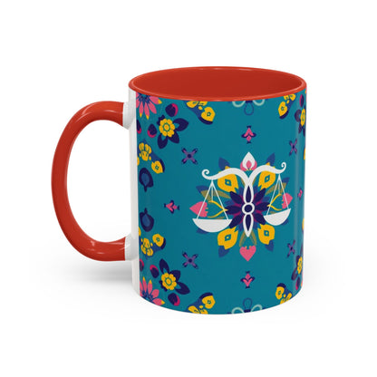 Accent Coffee Mug, Libra, Zodiac v2, Flower Pattern, (11, 15oz)