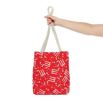 Tote Bag, Scorpio Zodiac Sign, AOP, (Red, White)