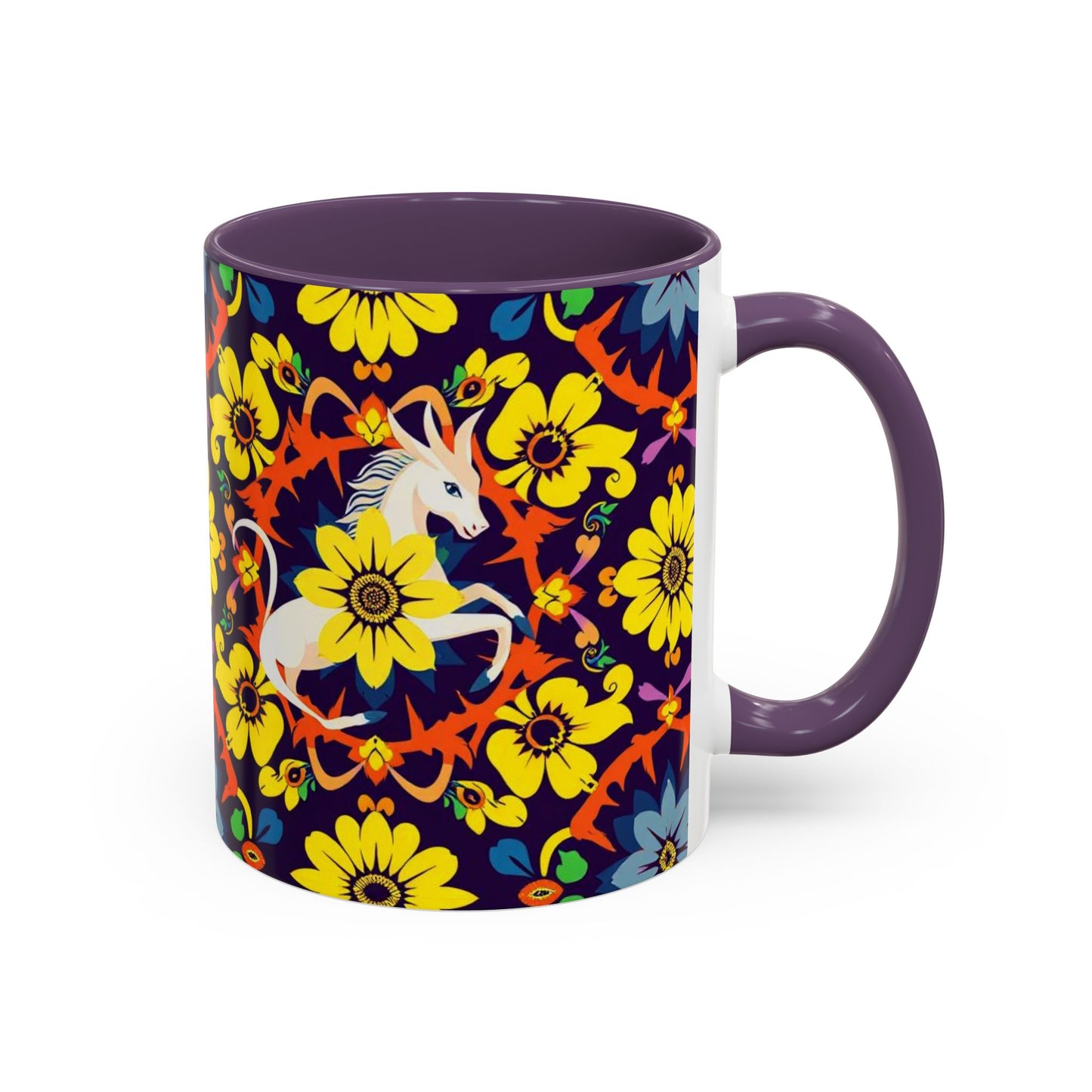 Accent Coffee Mug, Aquarius, Zodiac v1, Flower Pattern, (11, 15oz)