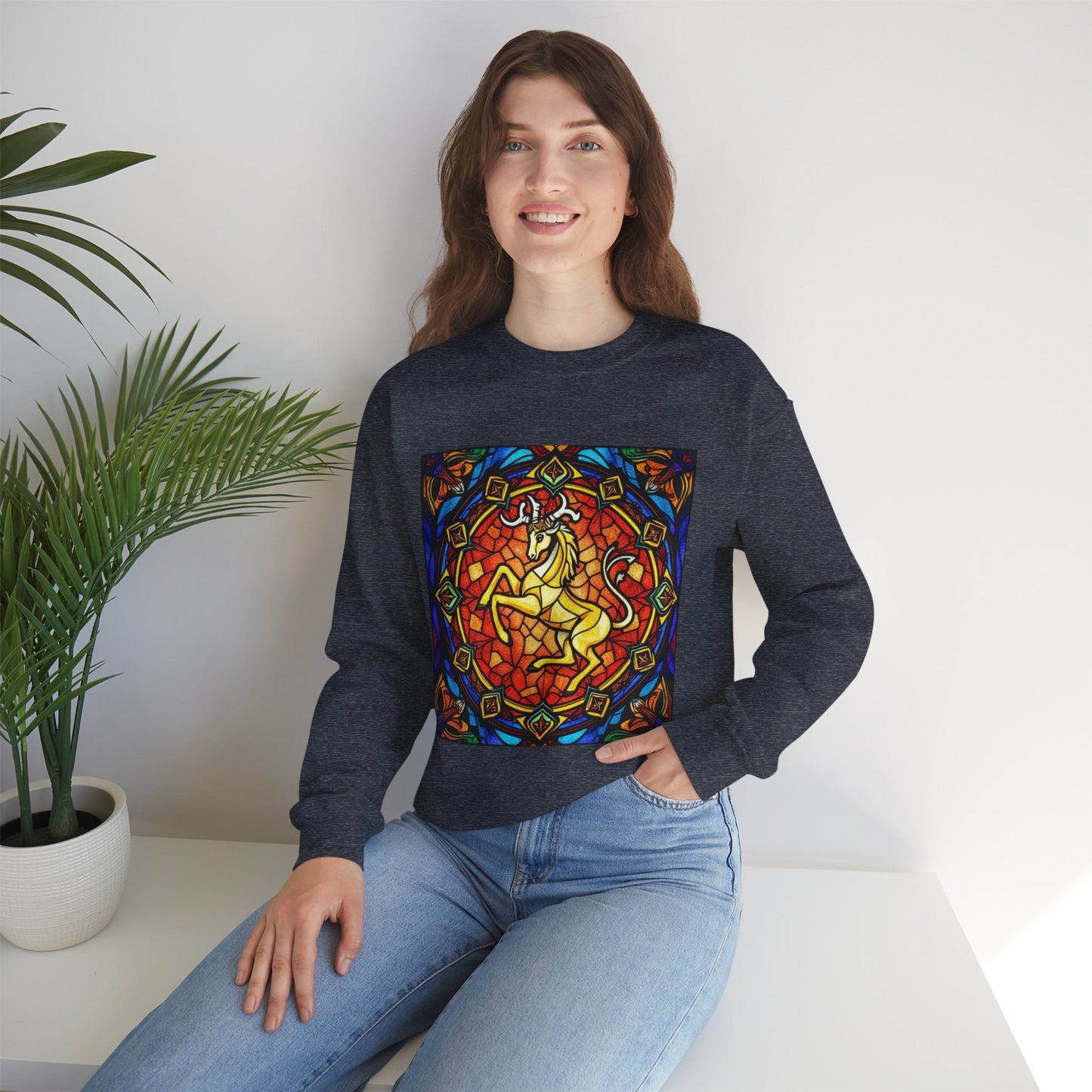 Unisex Heavy Blend™ Crewneck Sweatshirt, Glass 1, Capricorn Zodiac Design