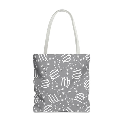 Tote Bag, Virgo Zodiac Sign, AOP, (Grey, White)
