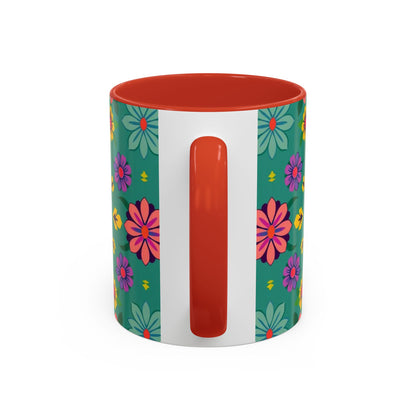 Accent Coffee Mug, Aquarius, Zodiac v3, Flower Pattern, (11, 15oz)