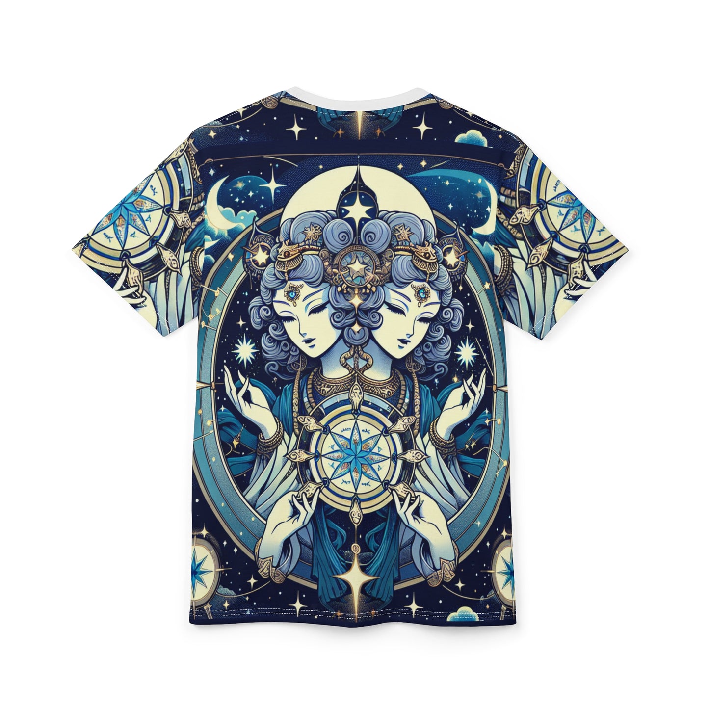 Unisex Cut & Sew T-Shirt (AOP), Twin Heads, Gemini Zodiac Design, Regular fit, 100% Polyester