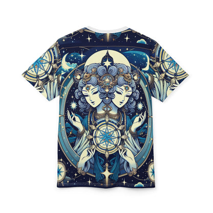 Unisex Cut & Sew T-Shirt (AOP), Twin Heads, Gemini Zodiac Design, Regular fit, 100% Polyester