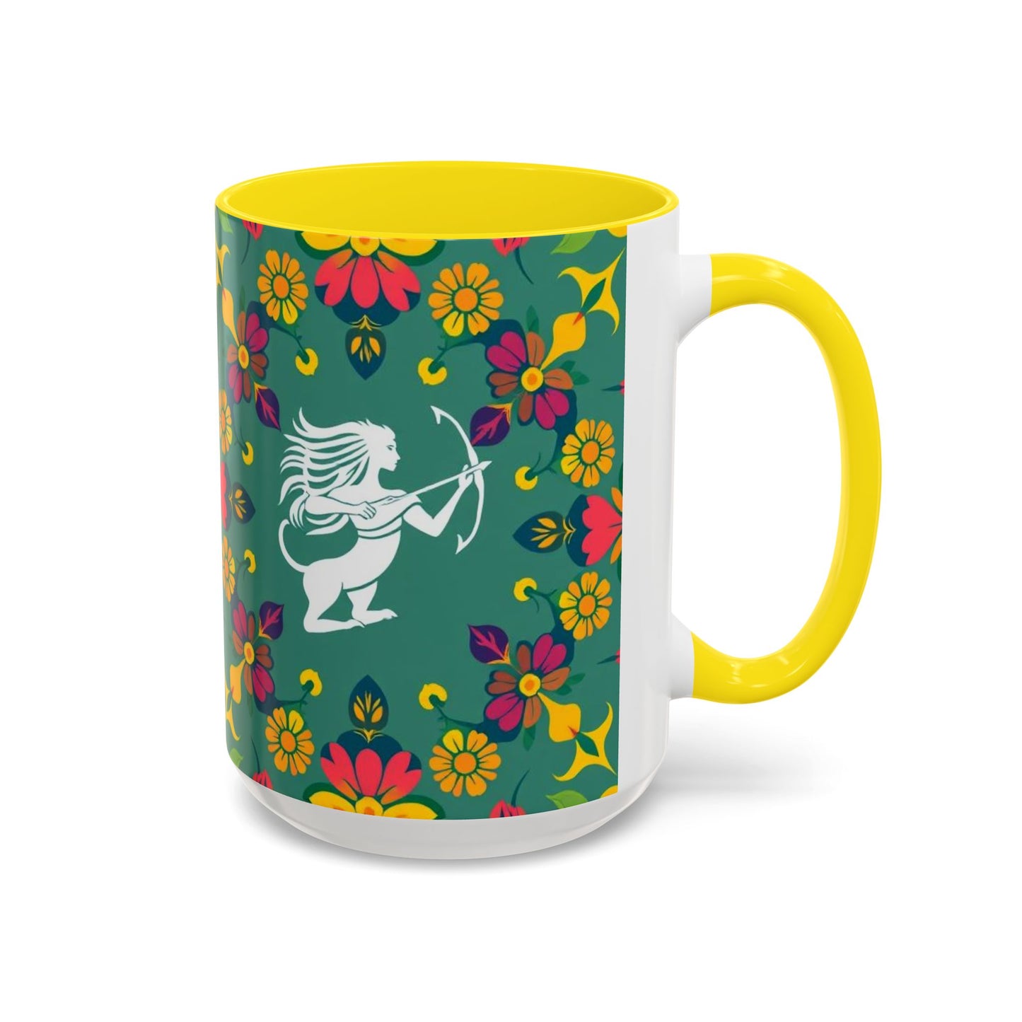 Accent Coffee Mug, Sagittarius, Zodiac. Flower Pattern, (11, 15oz)