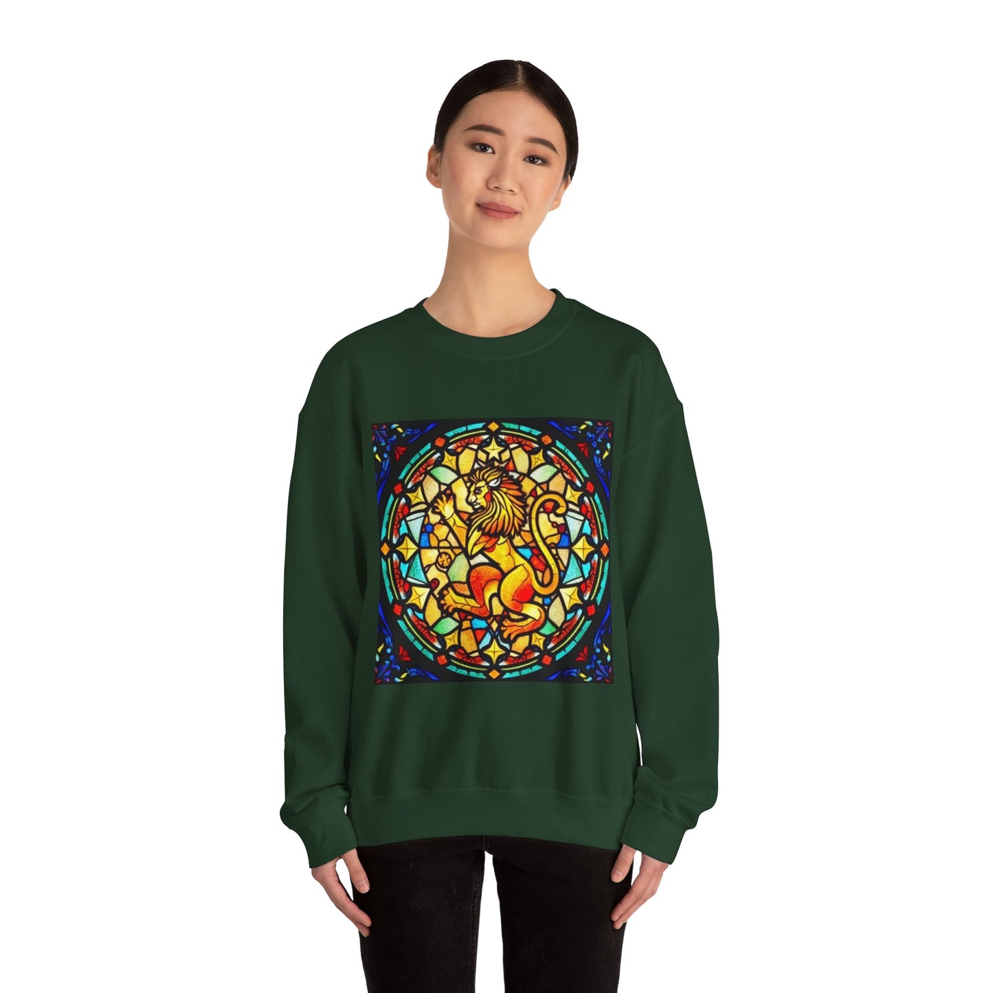 Unisex Heavy Blend™ Crewneck Sweatshirt, Glass 1, Leo Zodiac Design