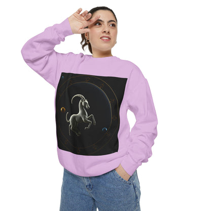 Garment-Dyed Sweatshirt, Unisex, Space Animal Design v1, Capricorn
