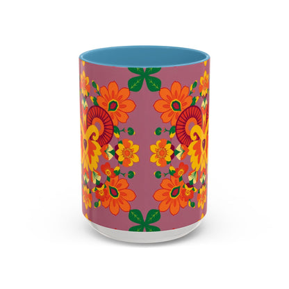 Accent Coffee Mug, Aries, Zodiac v1, Flower Pattern, (11, 15oz)