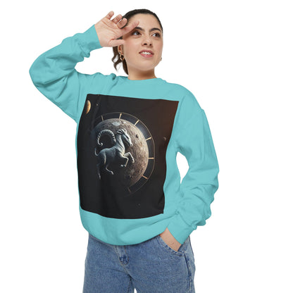 Garment-Dyed Sweatshirt, Unisex, Space Animal Design, Aries