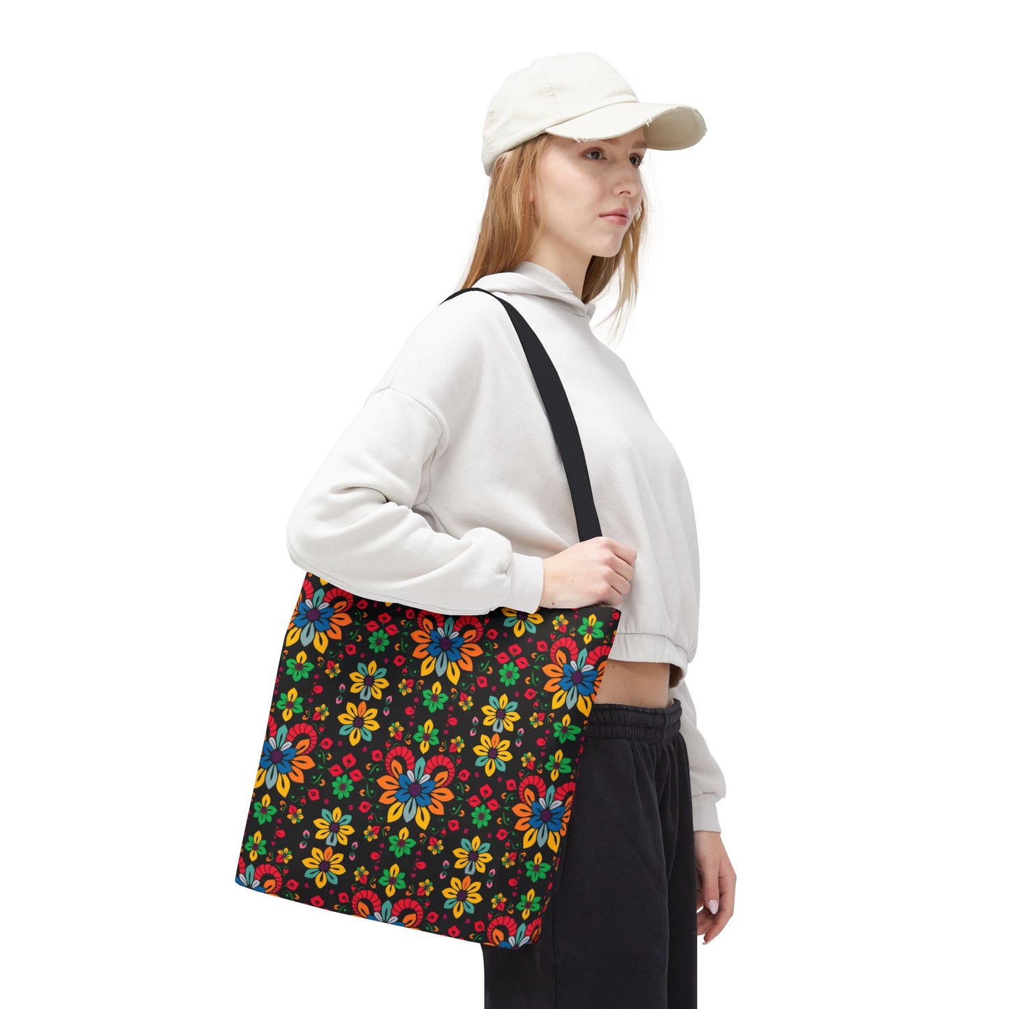 Tote Bag, (AOP), Aries, Zodiac v3, Flower Pattern