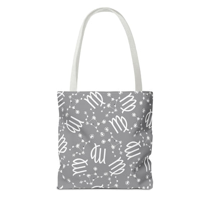 Tote Bag, Virgo Zodiac Sign, AOP, (Grey, White)
