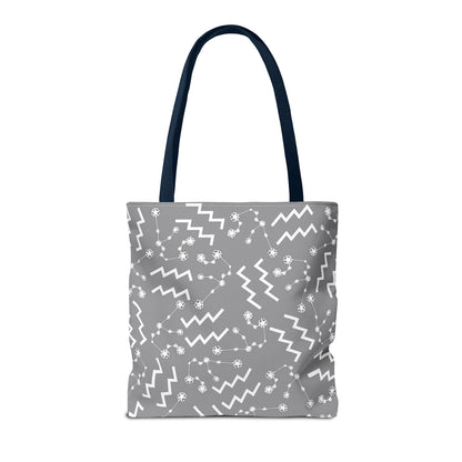 Tote Bag, Aquarius Zodiac Sign, AOP, (Grey, White)