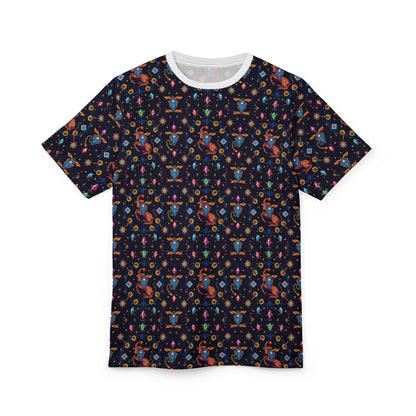 Unisex Cut & Sew T-Shirt, (AOP), Capricorn, Zodiac v2, Jewels Pattern