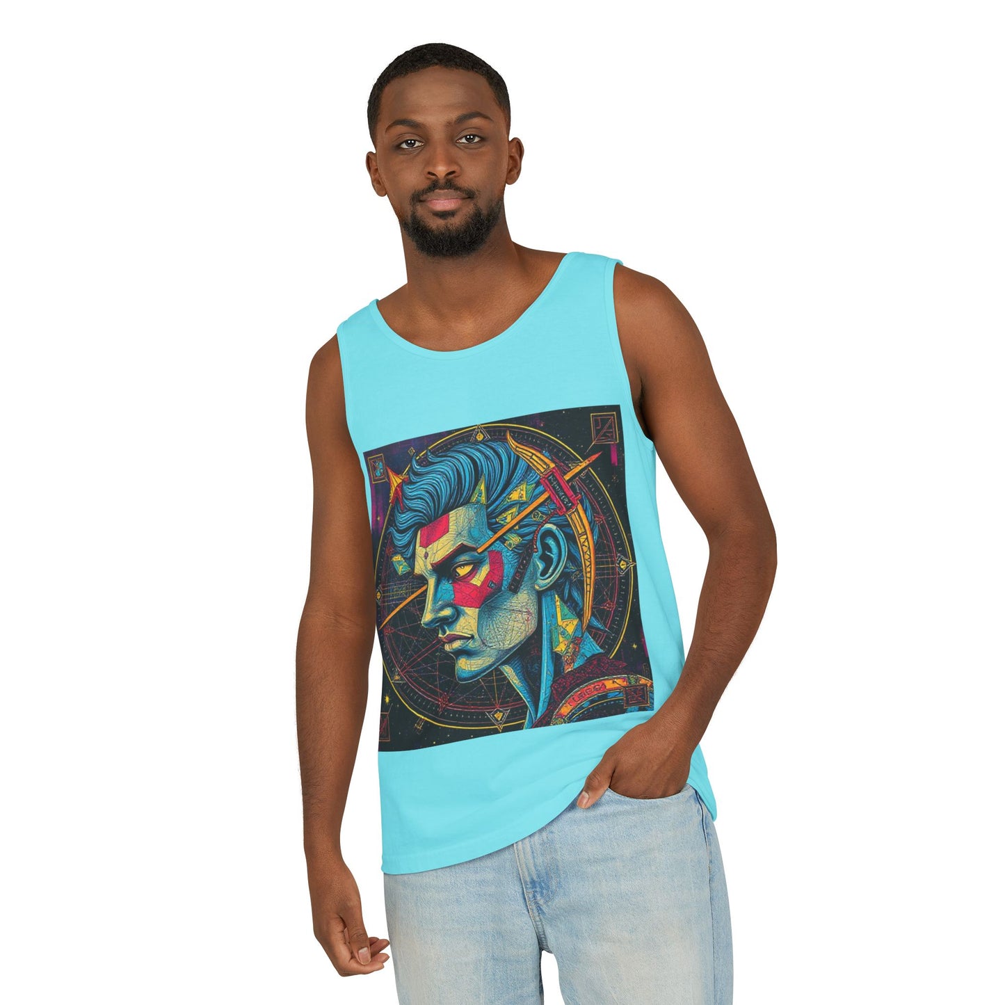 Unisex Garment-Dyed, Tank Top, Sagittarius Design, Pop Art v1, 100% US cotton