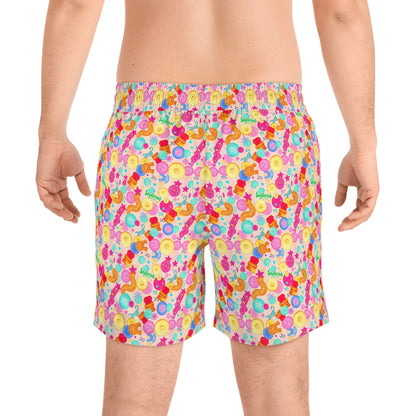 Men's Mid-Length Swim Shorts, (AOP), Sagittarius, Zodiac v1, Bubble Pattern