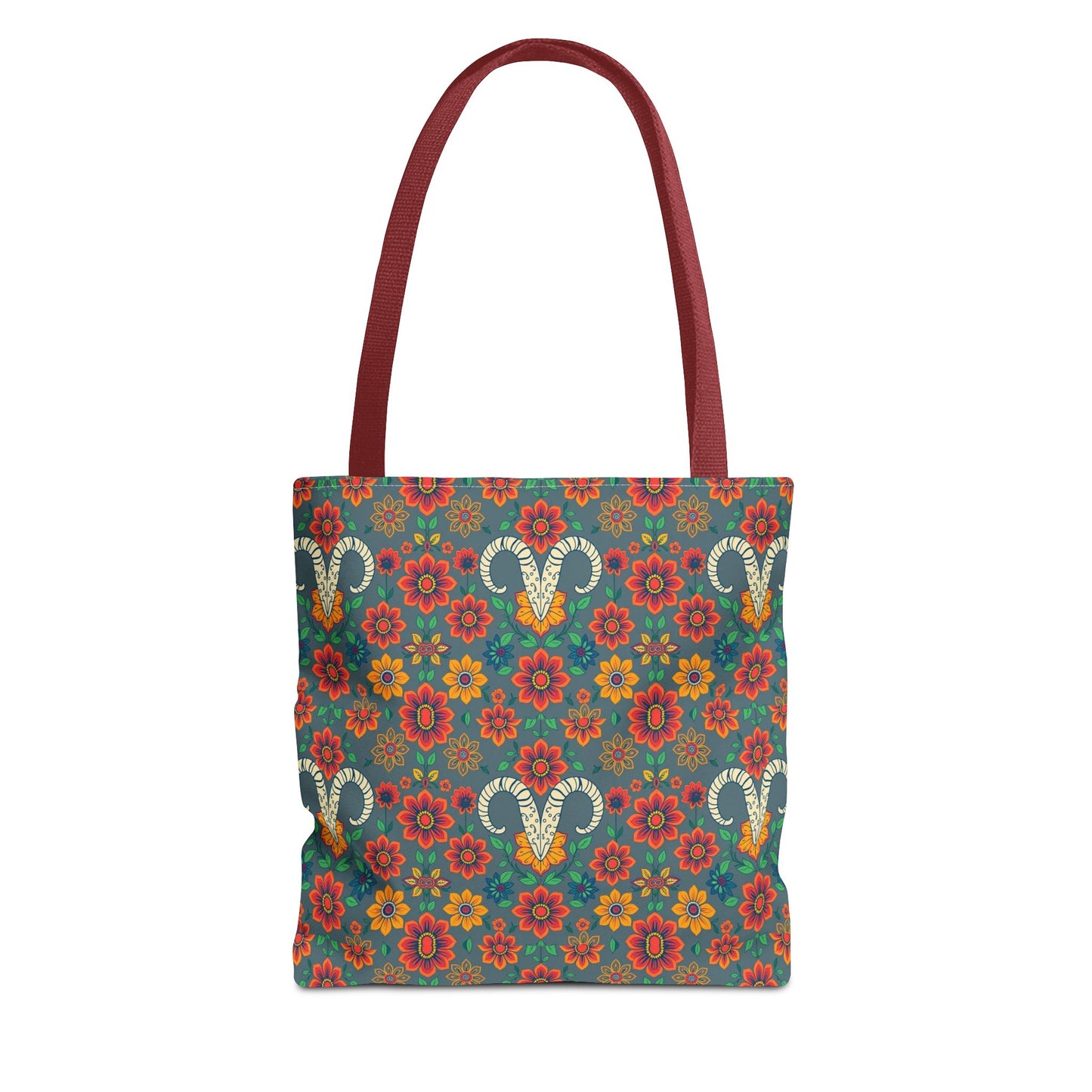 Tote Bag, (AOP), Aries, Zodiac v1, Flower Pattern