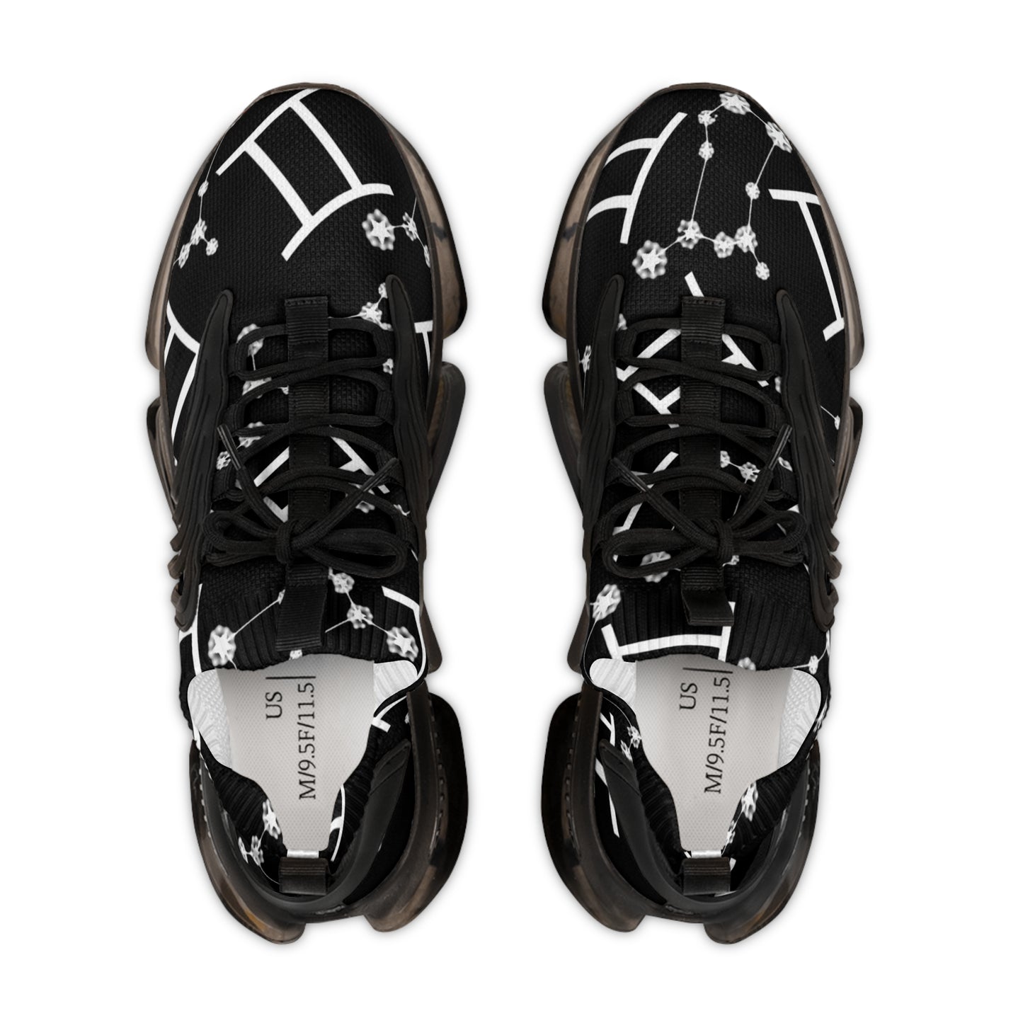 Men's Mesh Sneakers, Gemini Zodiac Sign, AOP, Black
