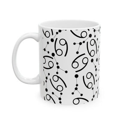 Ceramic Mug, (11oz, 15oz), Ceramic Coffee Mug, AOP, Constellation & Symbol, Cancer Zodiac Design