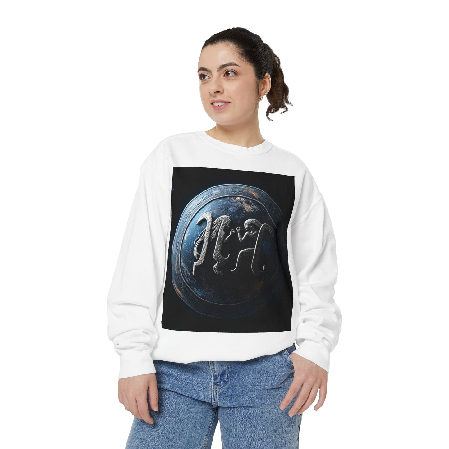 Garment-Dyed Sweatshirt, Unisex, Space Symbol Design, Gemini