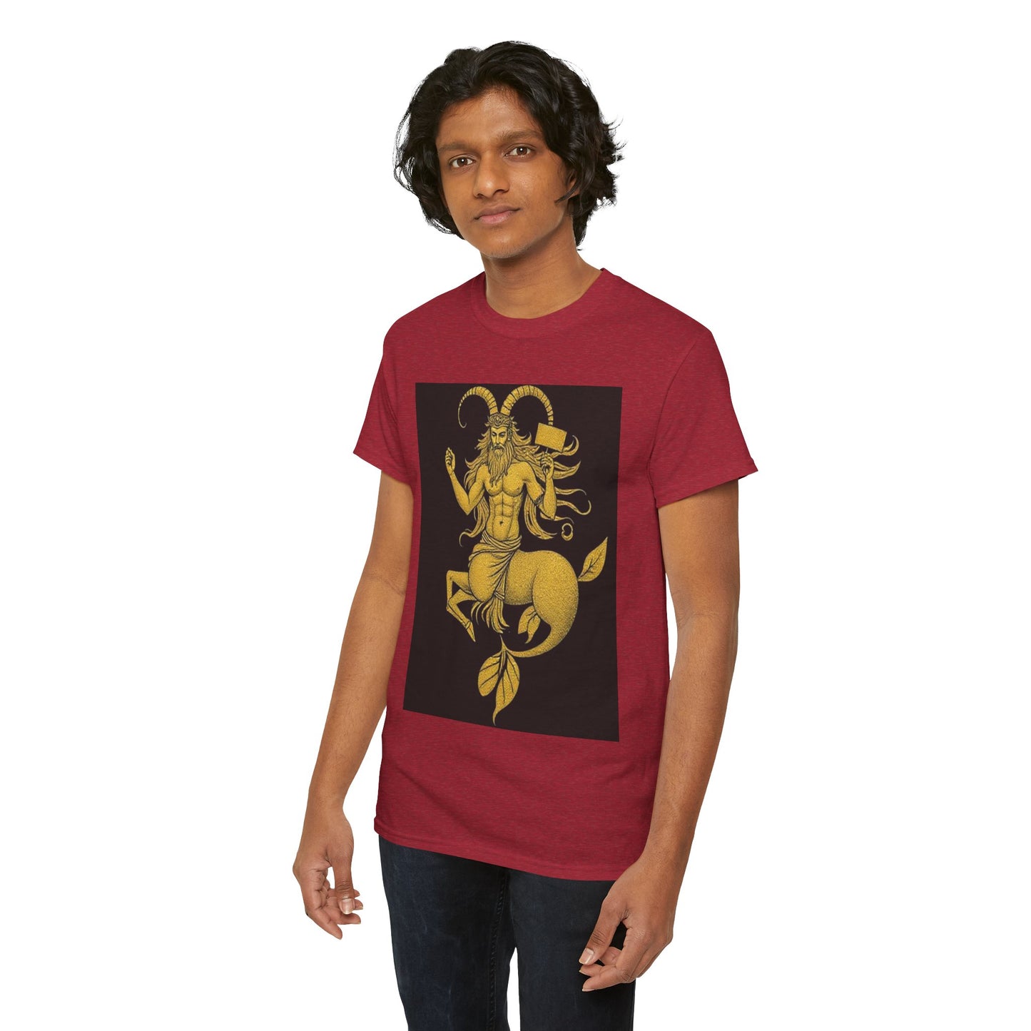 Unisex Heavy Cotton T-Shirt, Capricorn God, Zodiac Design
