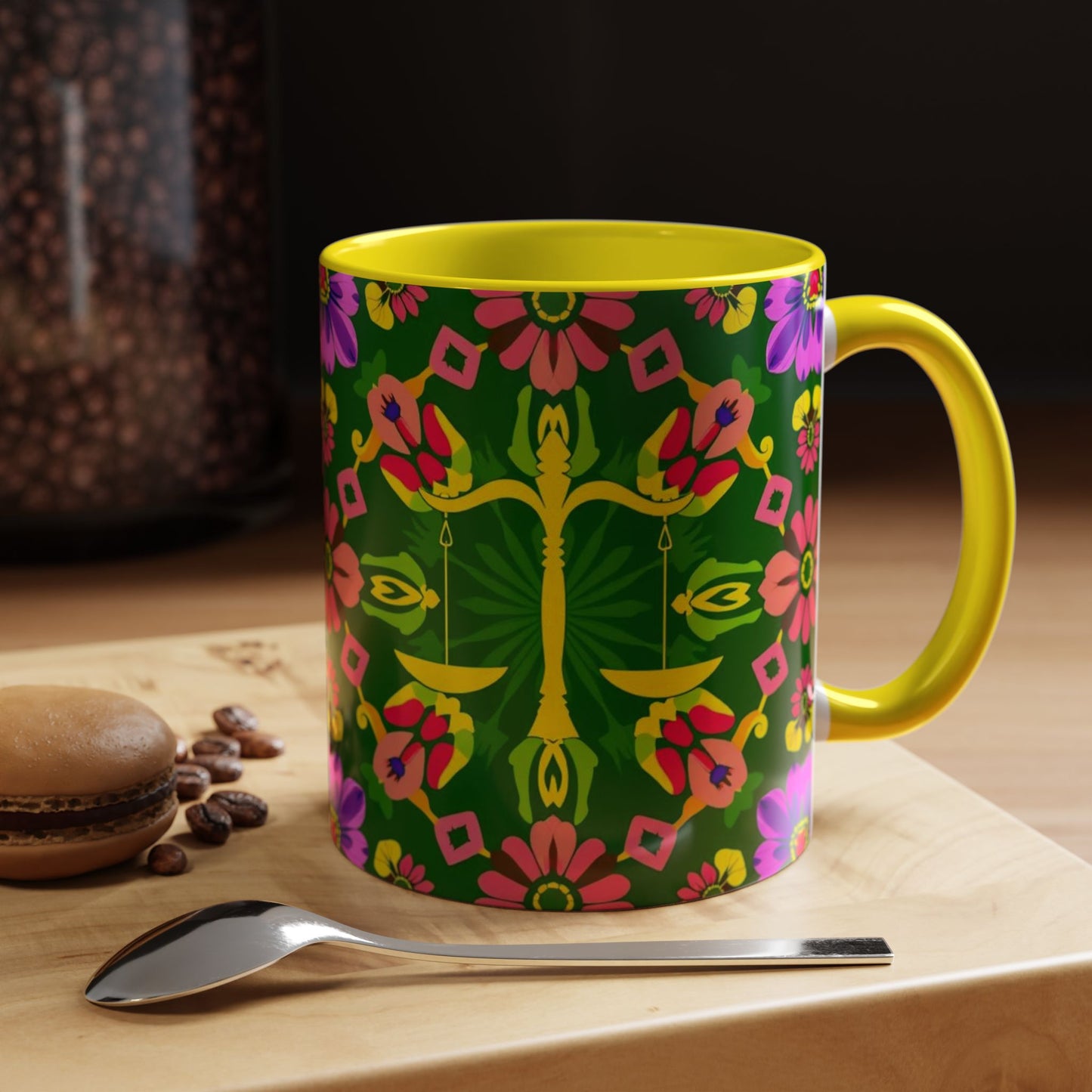 Accent Coffee Mug, Libra, Zodiac, Flower Pattern, (11, 15oz)