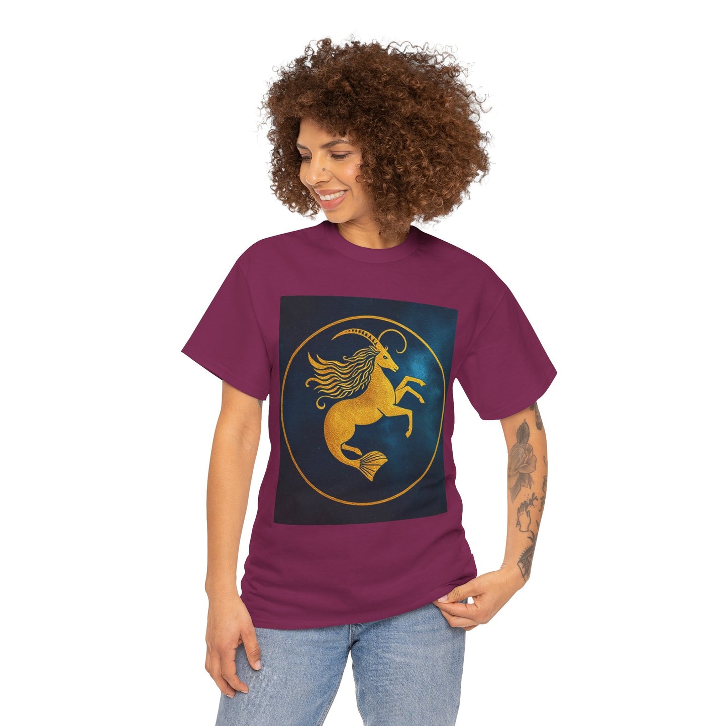 Unisex Heavy Cotton T-Shirt, Capricorn Animal v3, Symbol, Zodiac Design