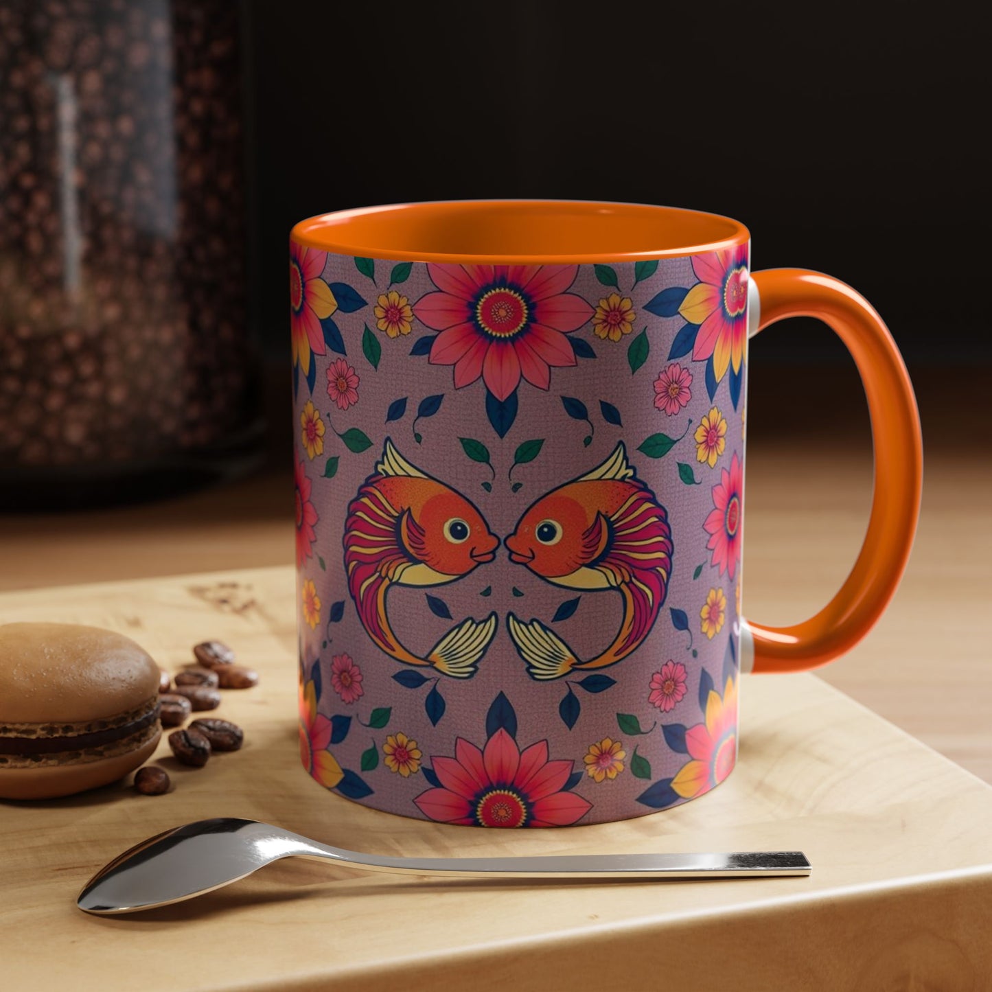 Accent Coffee Mug, Pisces, Zodiac v2, Flower Pattern, (11, 15oz)