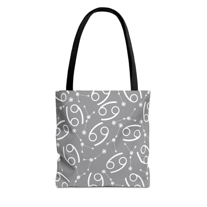 Tote Bag, Cancer Zodiac Sign, AOP, (Grey, White)