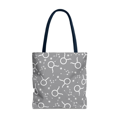 Tote Bag, Taurus Zodiac Sign, AOP, (Grey, White)